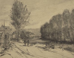 A Landscape with a River by French School Oil Painting