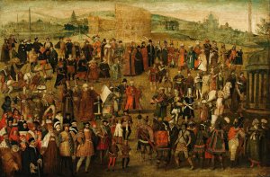 Allegorical composition of Francois ier on Julius Caesar's path by French School Oil Painting
