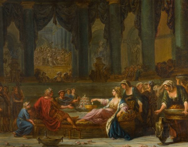Cleopatra and the Pearl  by French School - Hand-Painted Oil Painting Reproduction