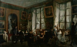 Cours de dessin feminin by French School Oil Painting