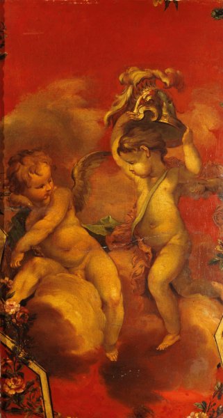 Deux Genies avec un casque  by French School - Hand-Painted Oil Painting Reproduction