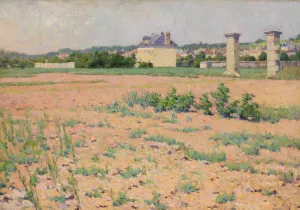 French Country Landscape with Houses in the Distance by French School Oil Painting