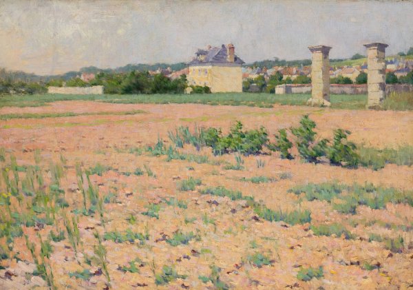 French Country Landscape with Houses in the Distance  by French School - Hand-Painted Oil Painting Reproduction