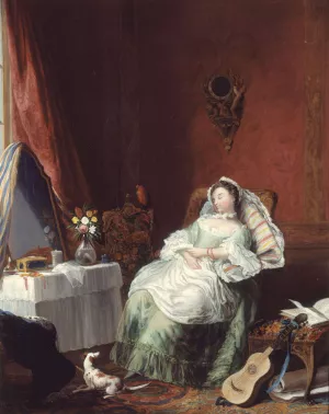 La Liseuse endormie by French School Oil Painting