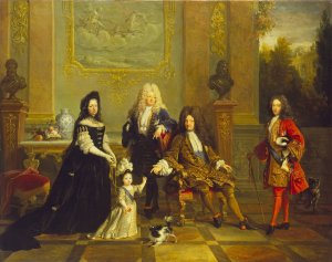 Madame de Ventadour with Louis XIV and his Heirs by French School Oil Painting