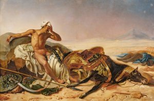 Man Lamenting The Death Of His Steed by French School Oil Painting