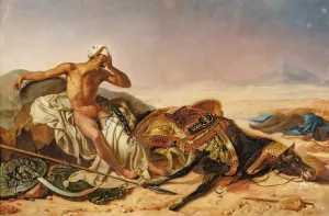 Man Lamenting The Death Of His Steed by French School Oil Painting