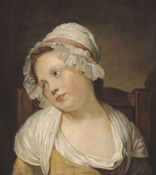Portrait de petite fille au bonnet blanc  by French School - Hand-Painted Oil Painting Reproduction