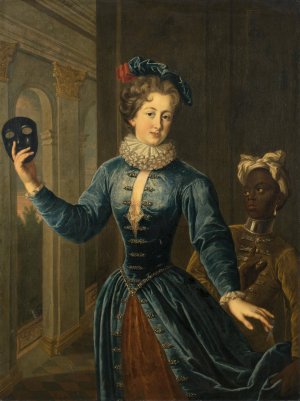 Portrait Of A Lady With A Page And A Mask by French School Oil Painting