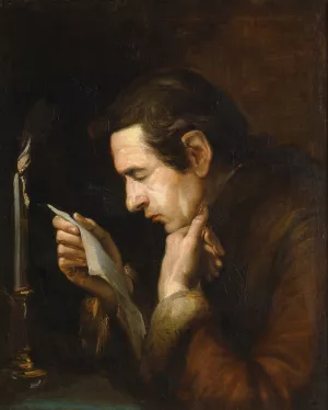 Portrait of A Man By Candlelight by French School Oil Painting
