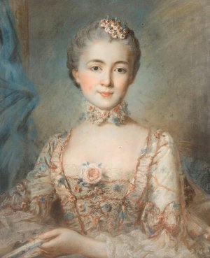 Portrait Of A Woman In A Floral Dress by French School Oil Painting