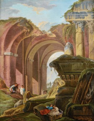 Roman Capriccio by French School Oil Painting