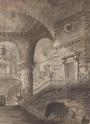 Roman Prison by French School Oil Painting
