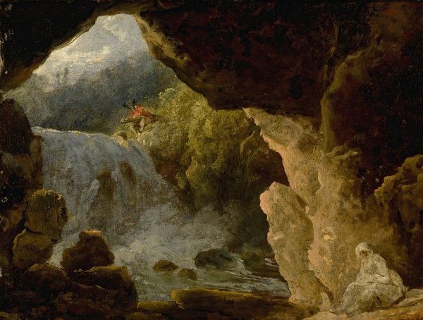 The Cave Of Neptune At Tivoli  by French School - Hand-Painted Oil Painting Reproduction
