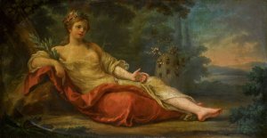 The Goddess Melissa Reclining By A Beehive In A Landscape by French School Oil Painting