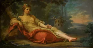 The Goddess Melissa Reclining By A Beehive In A Landscape by French School Oil Painting