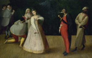 Troupe de comediens italiens by French School Oil Painting