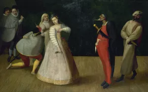 Troupe de comediens italiens by French School Oil Painting