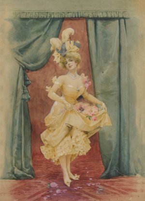 Woman with roses by French School Oil Painting