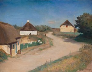 Houses Alongside a Road in Morso, Jutland by Fridolin Johansen Oil Painting
