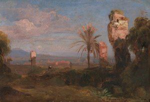Sudliche Landschaft mit Ruinen und Palmen by Friedrich August Elsasser Oil Painting