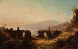 View From The Ancient Theatre In Taormina by Friedrich August Elsasser Oil Painting