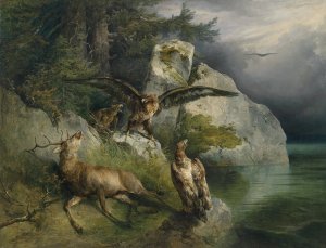 Adler und sterbender Hirsch by Friedrich August Matthias Gauermann Oil Painting