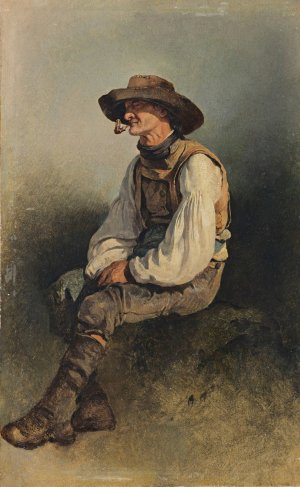 Bearded Man Smoking a Pipe by Friedrich August Matthias Gauermann Oil Painting