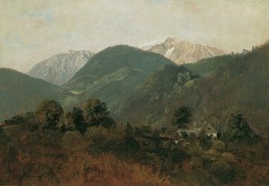 Blick von Scheuchenstein zum Gauermannhof mit Schneeberg im Hintergrund by Friedrich August Matthias Gauermann Oil Painting