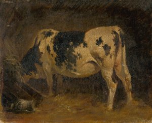Cow in a Barn Oil painting by Friedrich August Matthias Gauermann