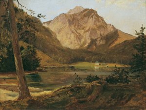 Der vordere Langbathsee mit dem Hollengebirge by Friedrich August Matthias Gauermann Oil Painting