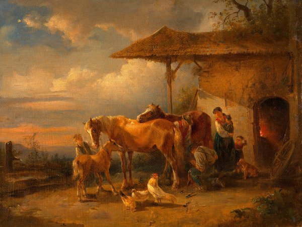 Dorfschmiede  by Friedrich August Matthias Gauermann - Hand-Painted Oil Painting Reproduction