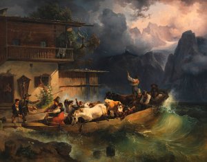 Ein Alpenschiff im Sturm by Friedrich August Matthias Gauermann Oil Painting