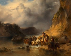 Ein Schiffszug auf der Donau by Friedrich August Matthias Gauermann Oil Painting