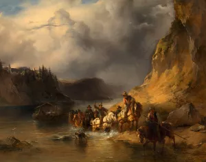 Ein Schiffszug auf der Donau Oil painting by Friedrich August Matthias Gauermann