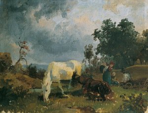 Ein Schimmel auf der Heide by Friedrich August Matthias Gauermann Oil Painting