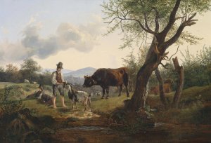 Hirte mit Ziegenbock by Friedrich August Matthias Gauermann Oil Painting
