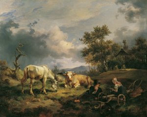 Junges Bauernpaar auf dem Feld rastend by Friedrich August Matthias Gauermann Oil Painting