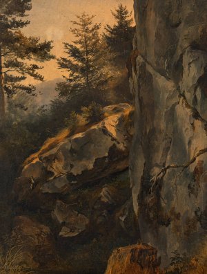 Landschaft mit Felswand by Friedrich August Matthias Gauermann Oil Painting