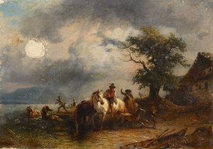 Pferdeschwemme by Friedrich August Matthias Gauermann Oil Painting
