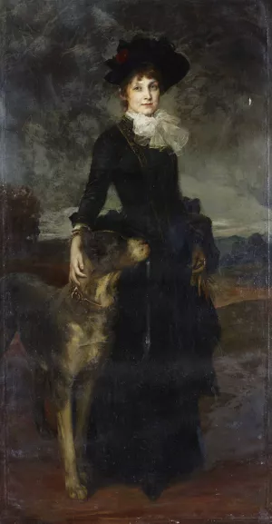 Mina Kaulbach with Great Dane by Friedrich August Von Kaulbach Oil Painting