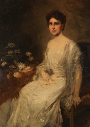 Sitzende Dame im weisen Kleid by Friedrich August Von Kaulbach Oil Painting