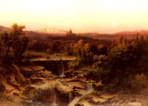 An Extensive River Landscape painting by Friedrich Bamberger