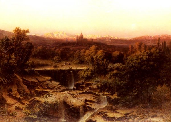 Main Product Photo of An Extensive River Landscape Painting by Friedrich Bamberger