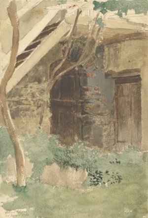 A Wooden Door of a Farm Building near Merano by Friedrich Eduard Meyerheim Oil Painting