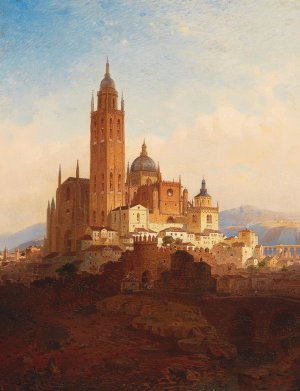 Cathedral In Segovia by Friedrich Eibner Oil Painting