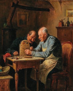 A Difficult Problem by Friedrich Friedlander Oil Painting