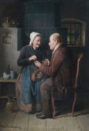 Alteres Paar im Kucheninterieur by Friedrich Friedlander Oil Painting