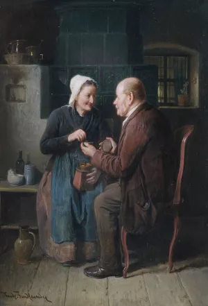 Alteres Paar im Kucheninterieur by Friedrich Friedlander Oil Painting
