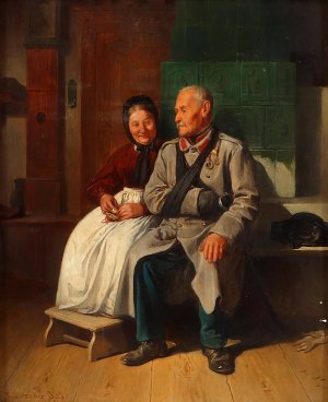An Elderly Couple by Friedrich Friedlander Oil Painting